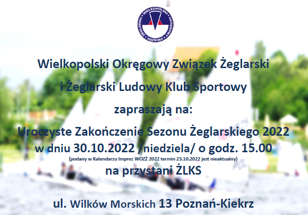 Zapraszamy na Uroczyste Zakończenie Sezonu Żeglarskiego 2022 r.
